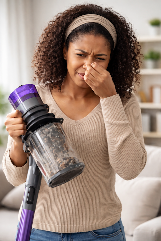 Person reacting to a strong unpleasant smell